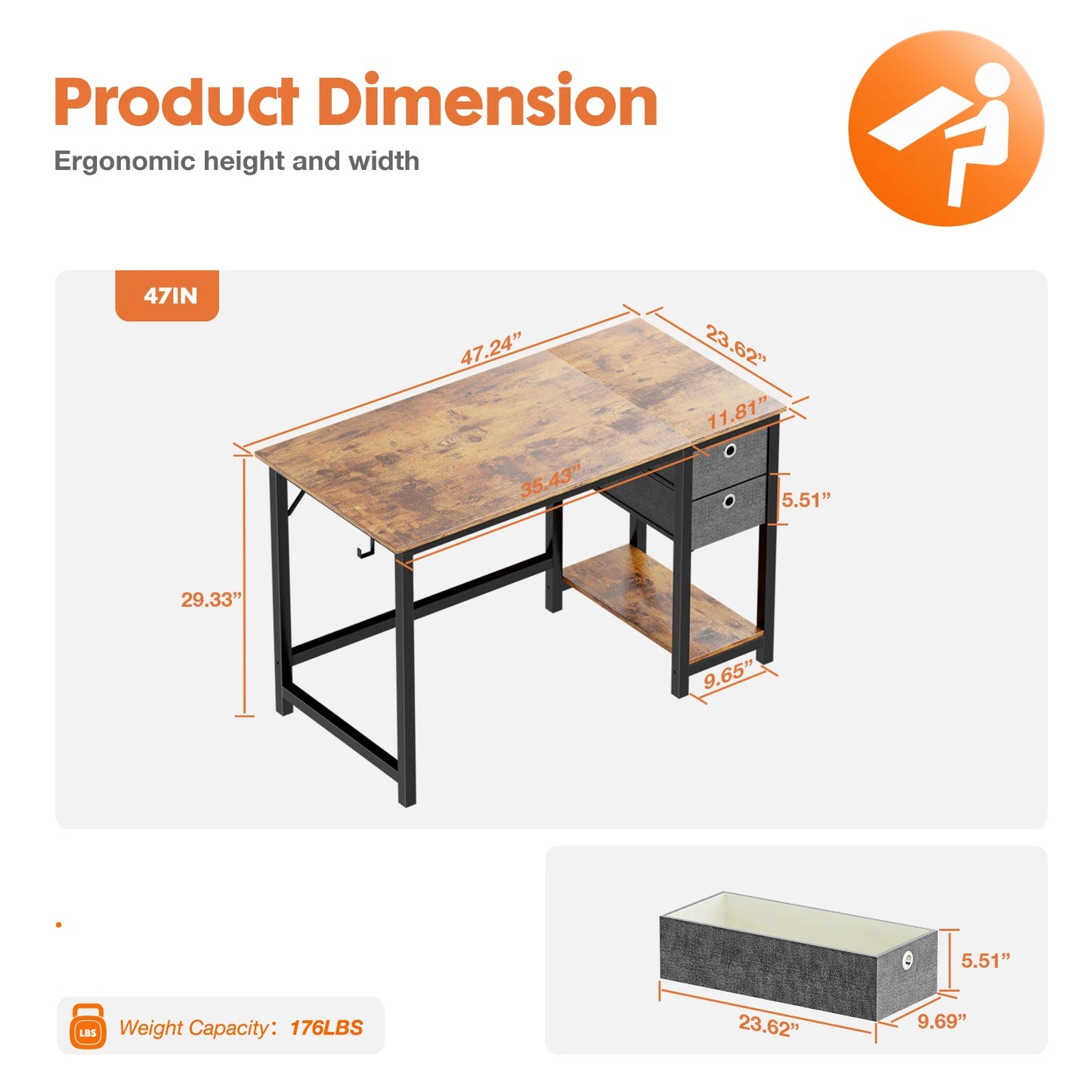 Computer Desk With Drawers 55 Inch Home Office Desk