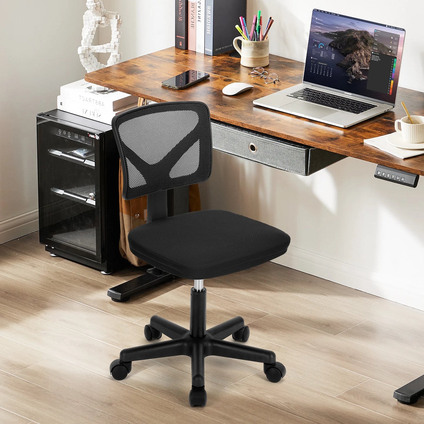 Armless Office Chair Low Back with Wheels
