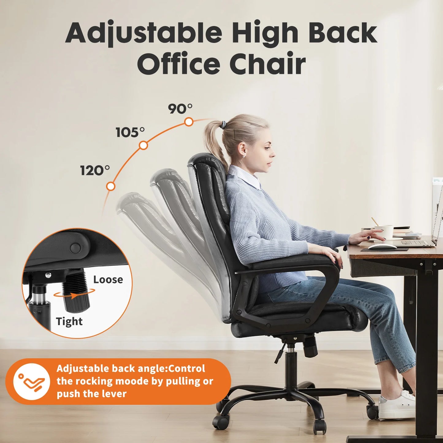 Ergonomic PU Leather Chair with Padded Armrest
