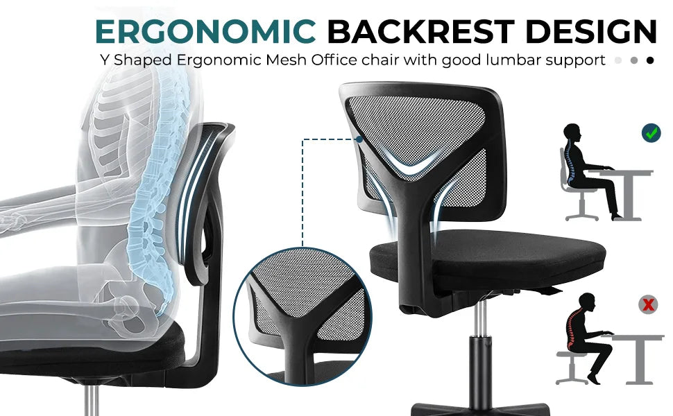 Armless Office Chair Low Back with Wheels