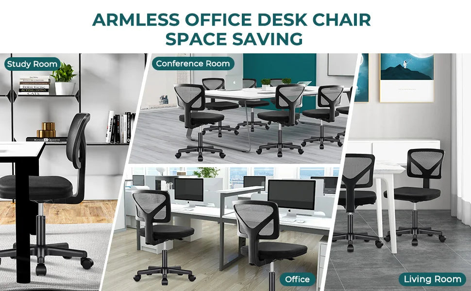 Armless Office Chair Low Back with Wheels