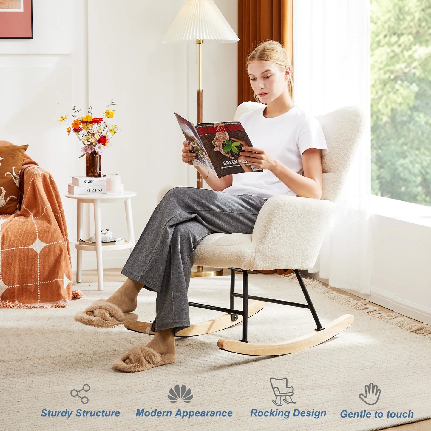 Teddy Fabric Upholstered Glider With High Backrest
