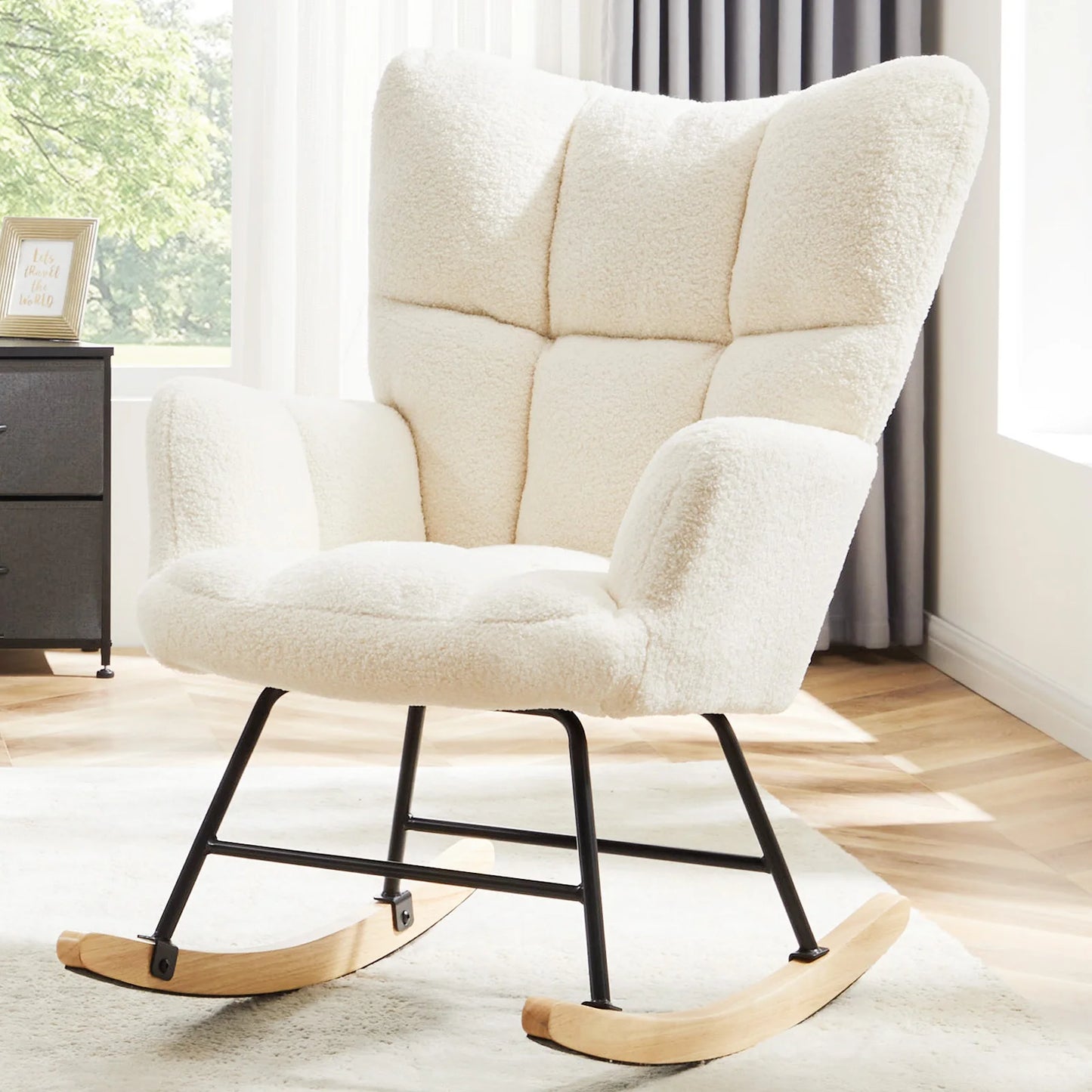 Teddy Fabric Upholstered Glider With High Backrest
