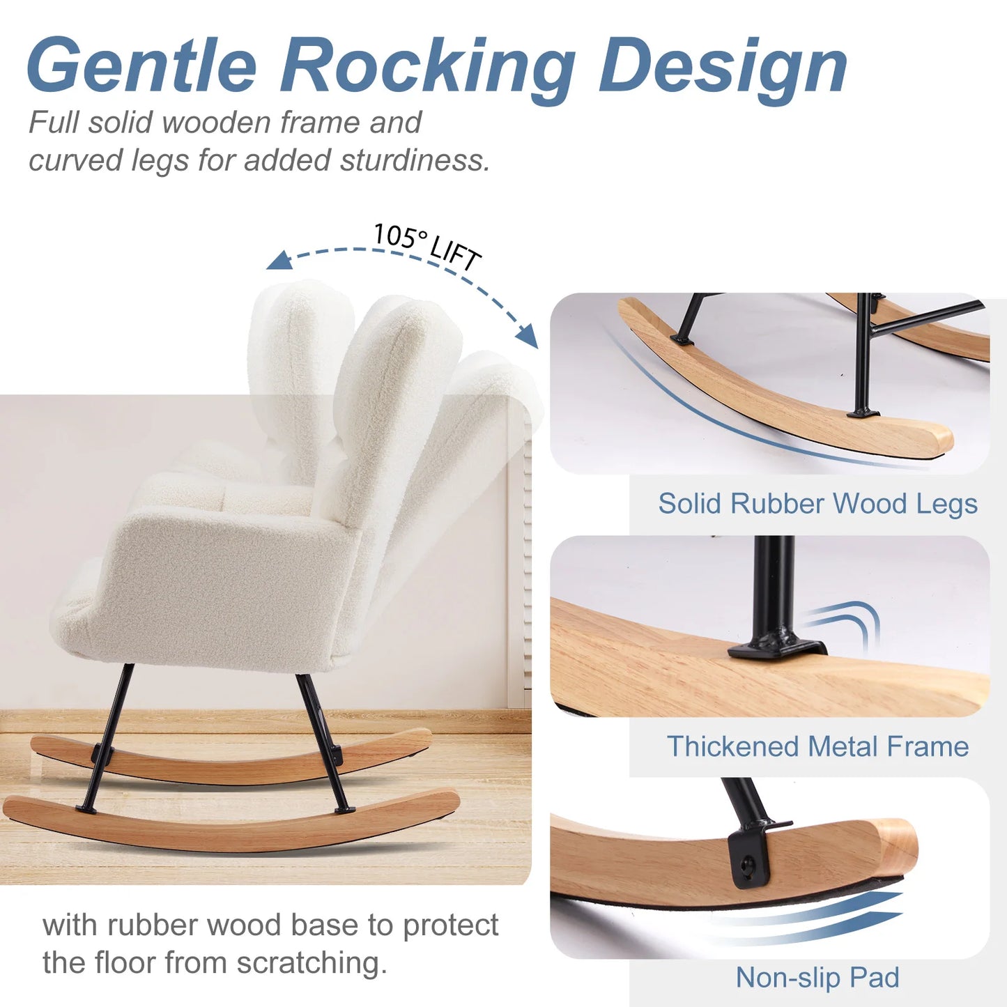 Teddy Fabric Upholstered Glider With High Backrest