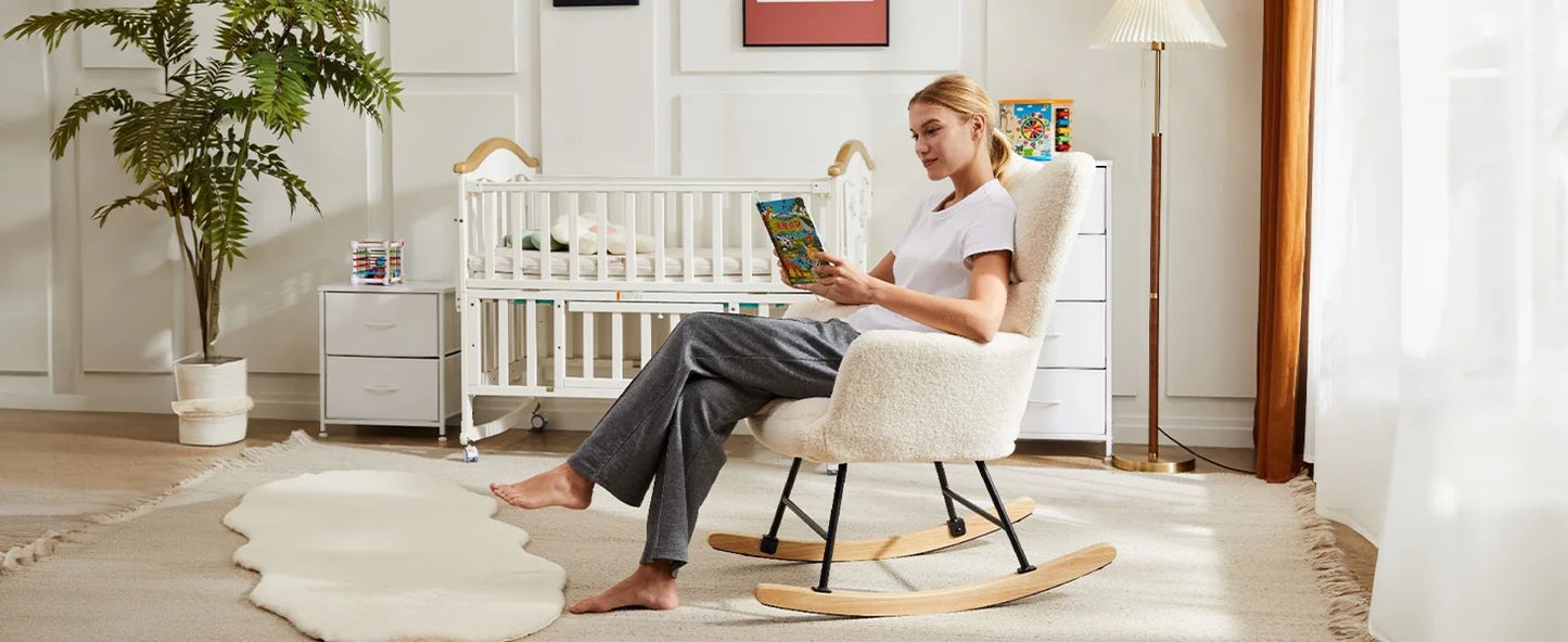 Teddy Fabric Upholstered Glider With High Backrest