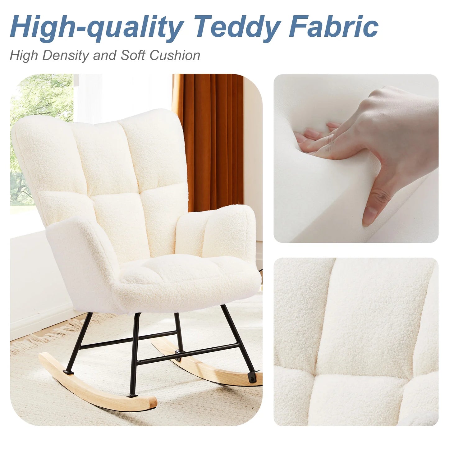 Teddy Fabric Upholstered Glider With High Backrest