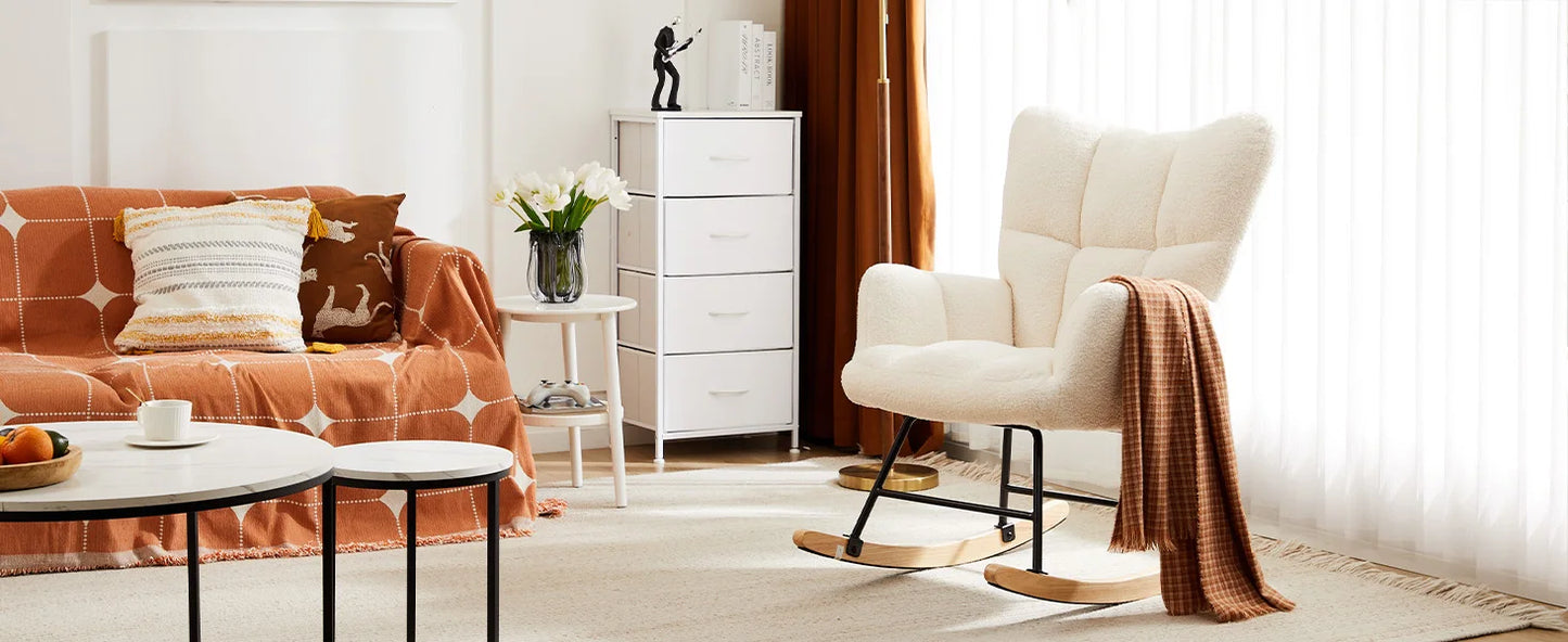Teddy Fabric Upholstered Glider With High Backrest