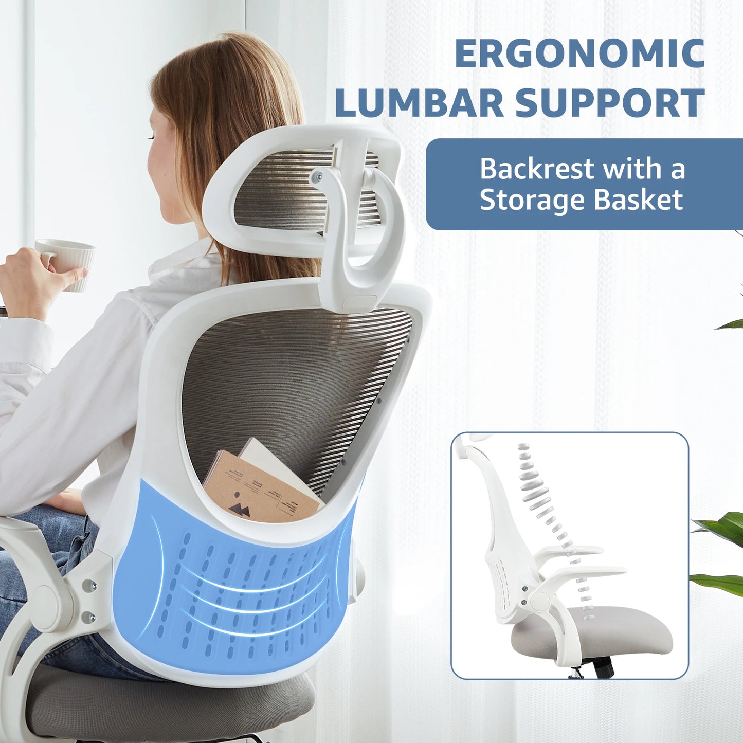 Ergonomic Office Desk Chair With Flip-up Arms