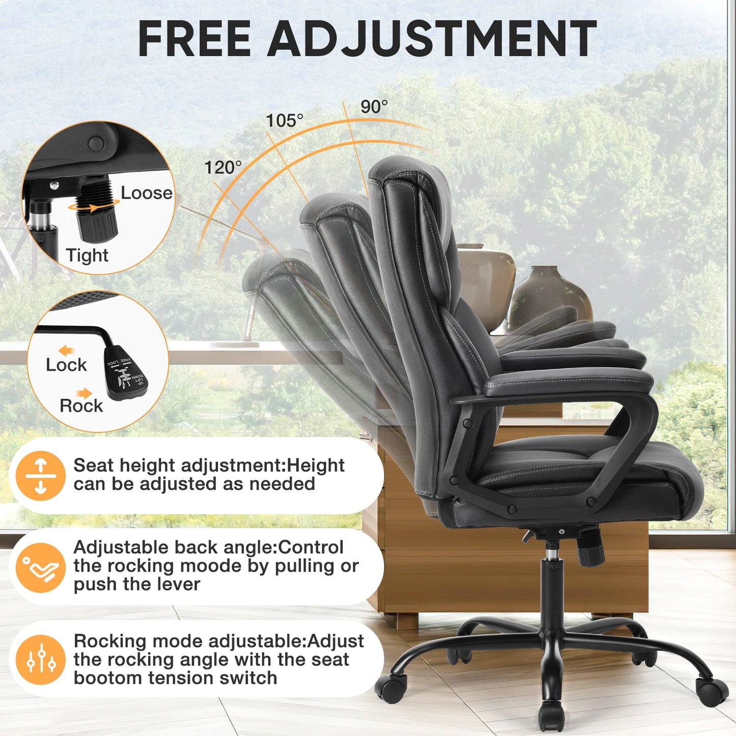 Ergonomic PU Leather Chair with Padded Armrest