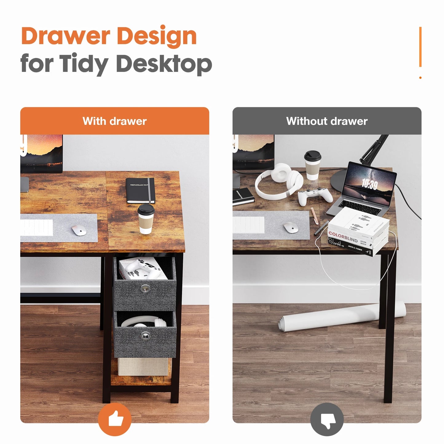 Computer Desk With Drawers 55 Inch Home Office Desk