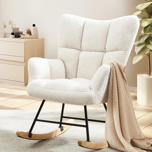 Teddy Fabric Upholstered Glider With High Backrest