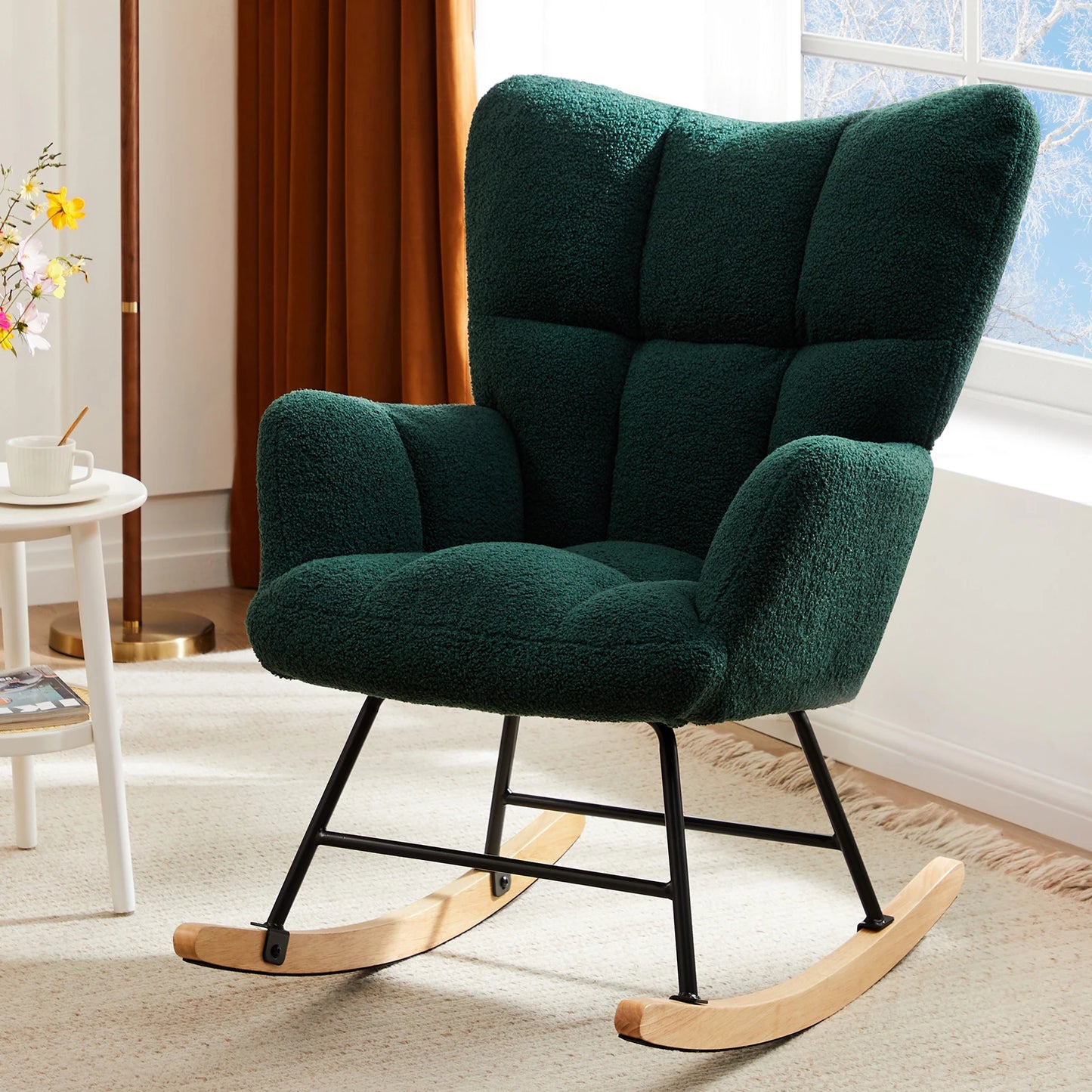 Teddy Fabric Upholstered Glider With High Backrest