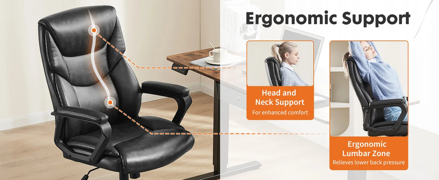 Ergonomic PU Leather Chair with Padded Armrest