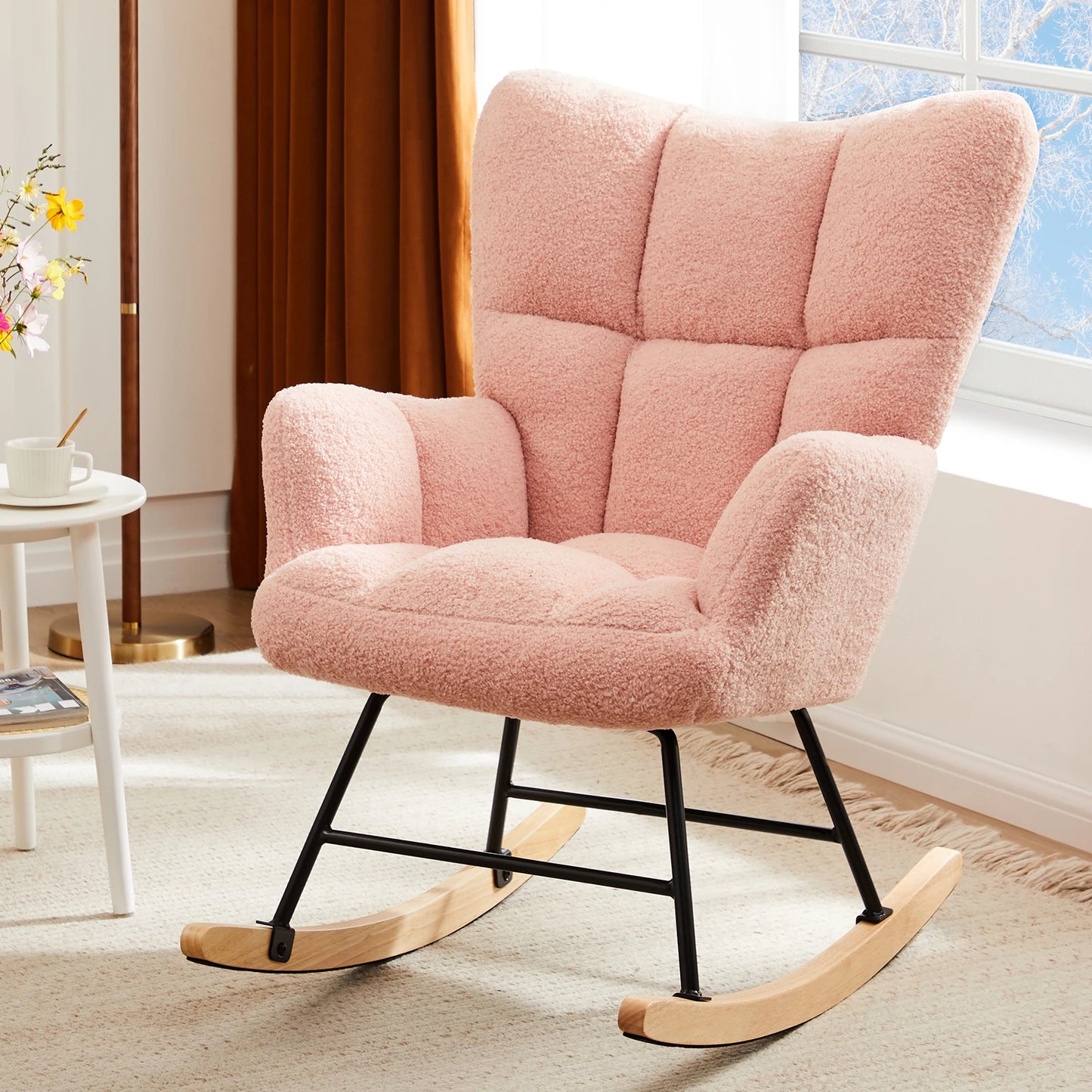 Teddy Fabric Upholstered Glider With High Backrest