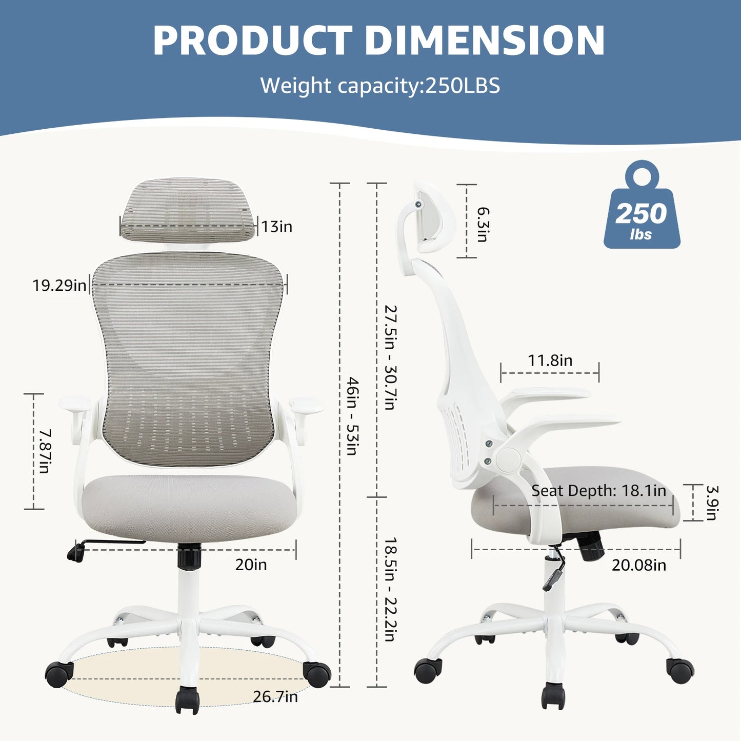 Ergonomic Office Desk Chair With Flip-up Arms