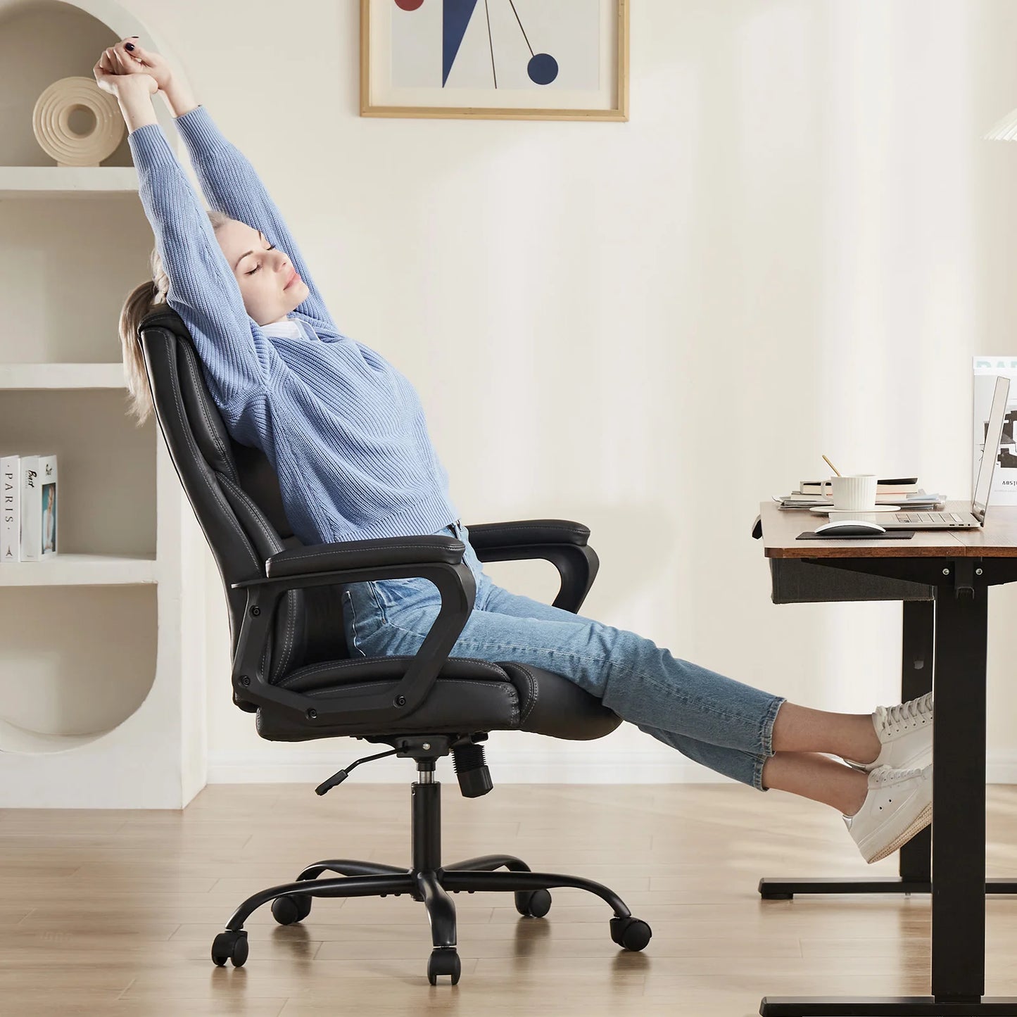 Ergonomic PU Leather Chair with Padded Armrest
