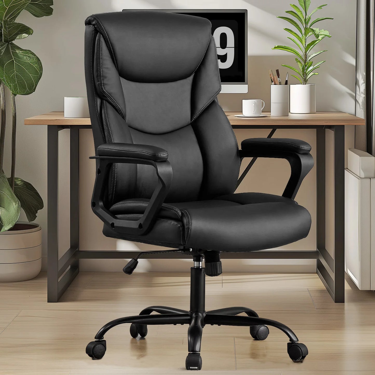 Ergonomic PU Leather Chair with Padded Armrest