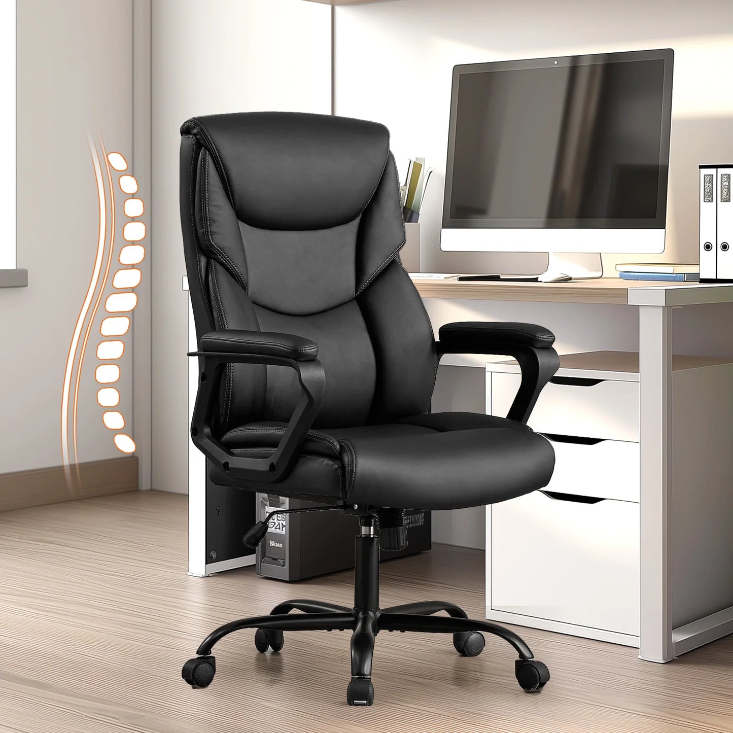 Ergonomic PU Leather Chair with Padded Armrest
