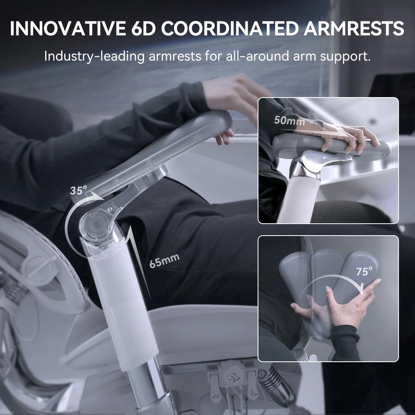 Ergonomic  Chair with Dual Lumbar Support 6D Armrests