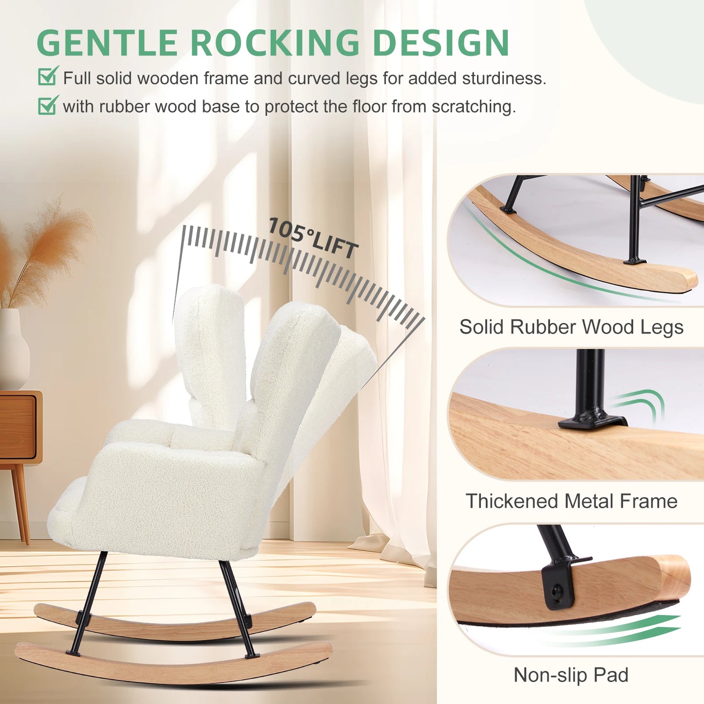 Teddy Fabric Upholstered Glider With High Backrest