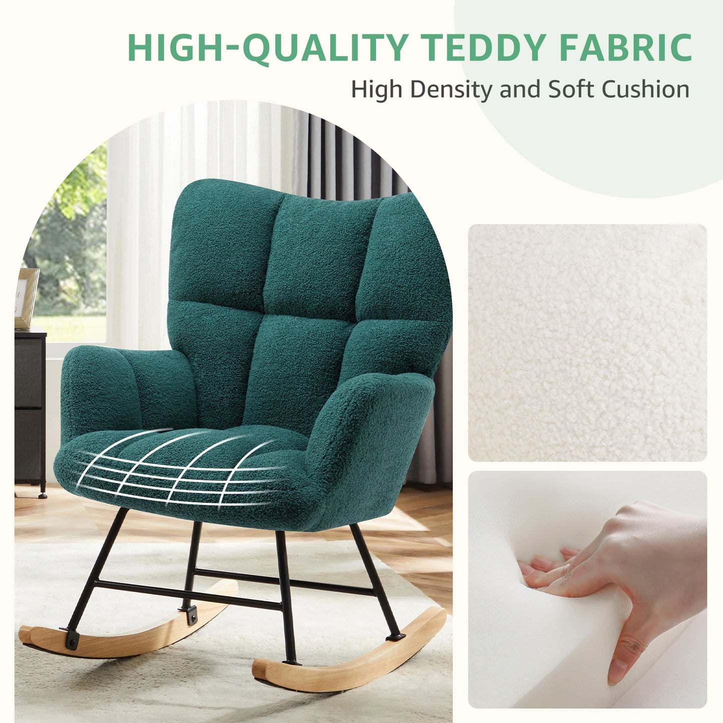 Teddy Fabric Upholstered Glider With High Backrest