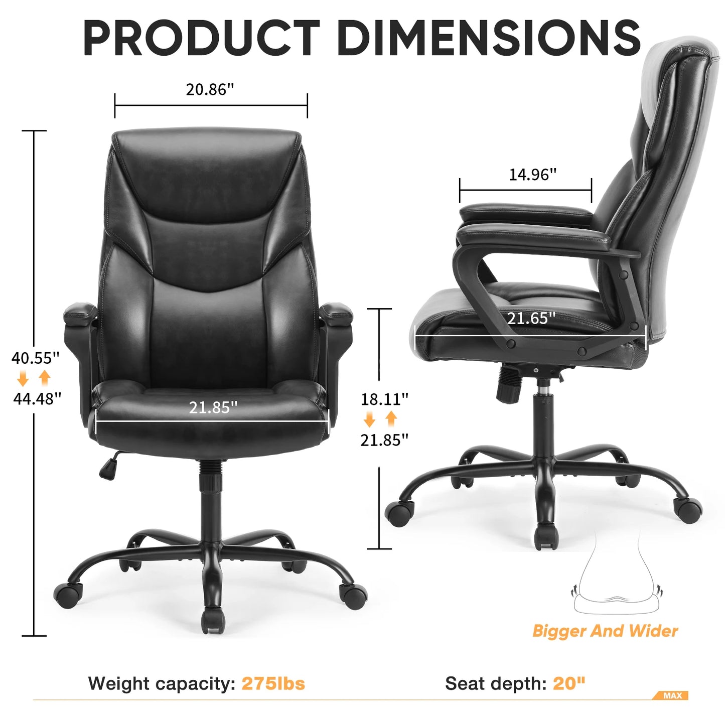 Ergonomic PU Leather Chair with Padded Armrest