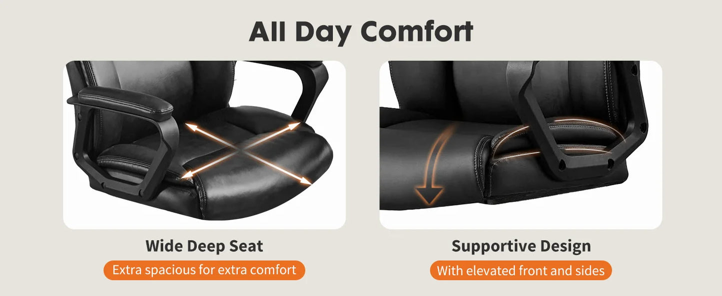 Ergonomic PU Leather Chair with Padded Armrest